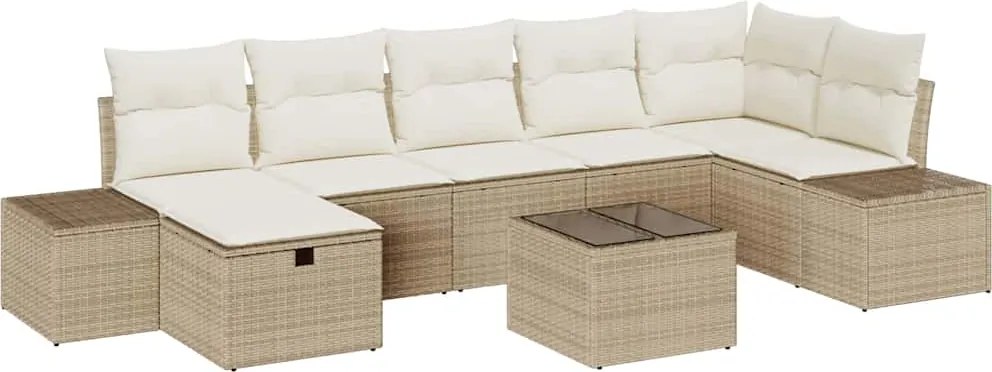vidaXL Set de canapele pentru grădină cu pernă 8 pcs Bej poliratan