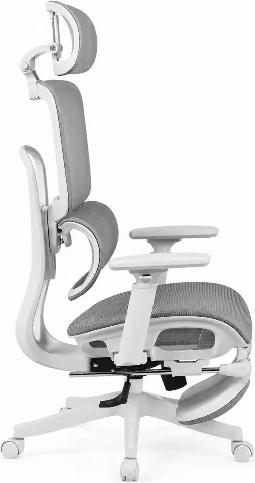 RESIGILAT- Scaun Ergonomic Premium Mesh cu Suport pentru Picioare, Reclinare 145°, Tetieră Reglabilă, Cotiere 3D, Suport Lombar Elastic și Șezut cu adâncime reglabilă, Gri
