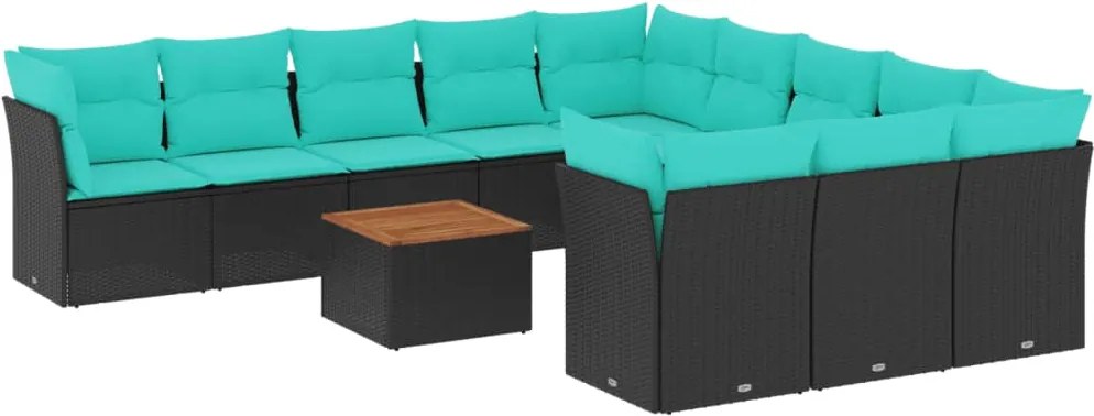 vidaXL Set mobilier de grădină cu perne, 12 piese, negru, poliratan