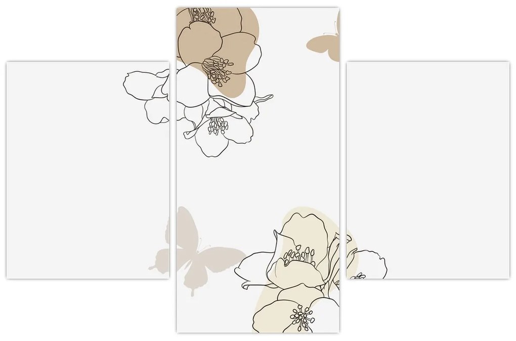 Tablou - Flori bej cu fluture N⁰2 (90x60 cm)