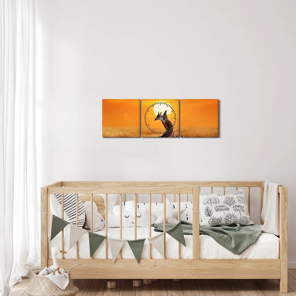 Tablou - Girafe în Parcul Național Serengeti (cu ceas) (90x30 cm)