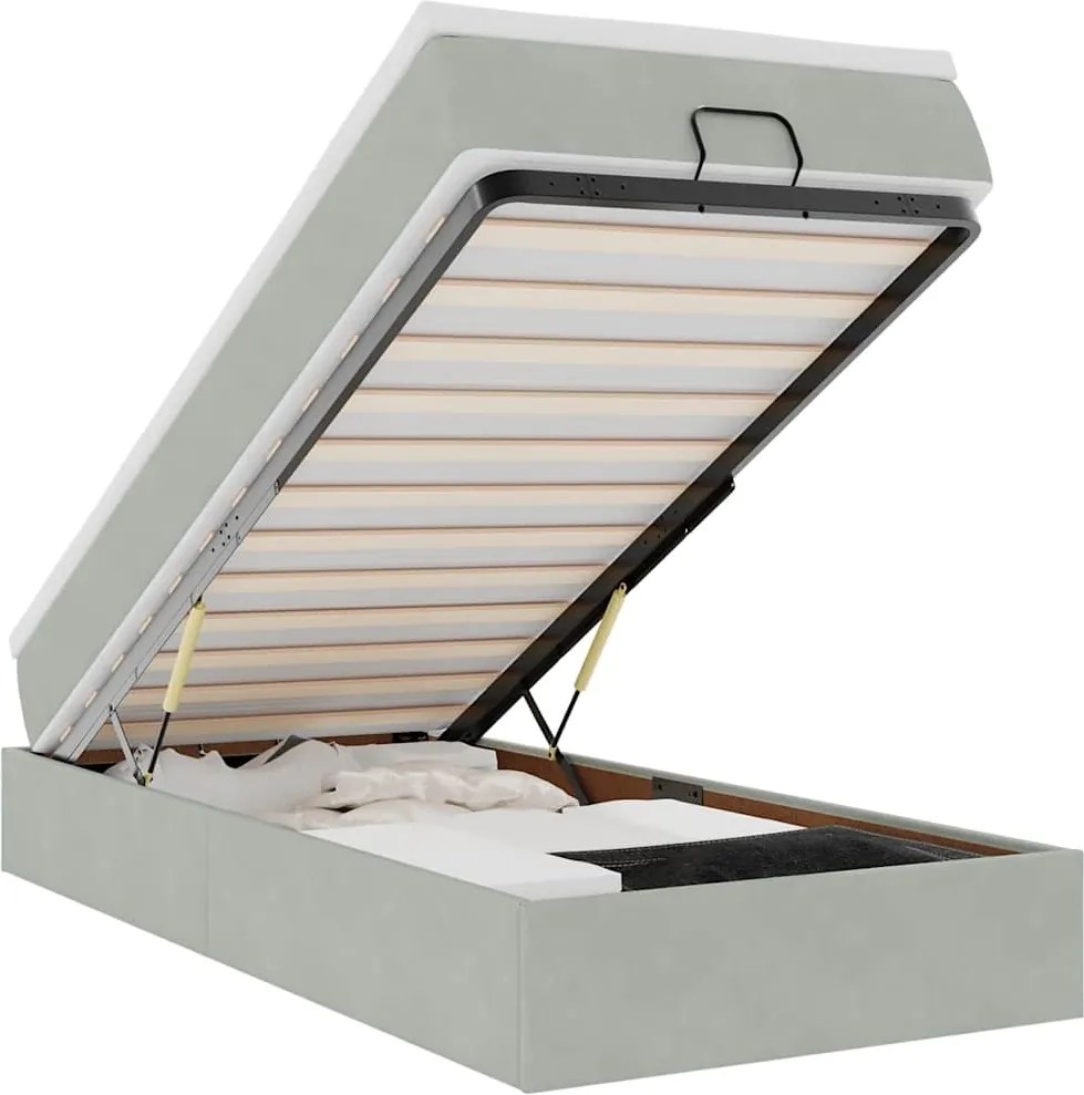 vidaXL Cadru de pat otoman cu saltea Gri deschis 100x200cm catifea