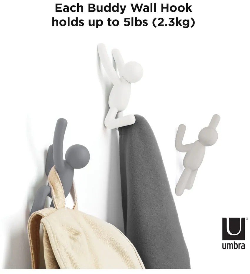 Cârlige 3 buc. de montat pe perete din plastic Buddy – Umbra