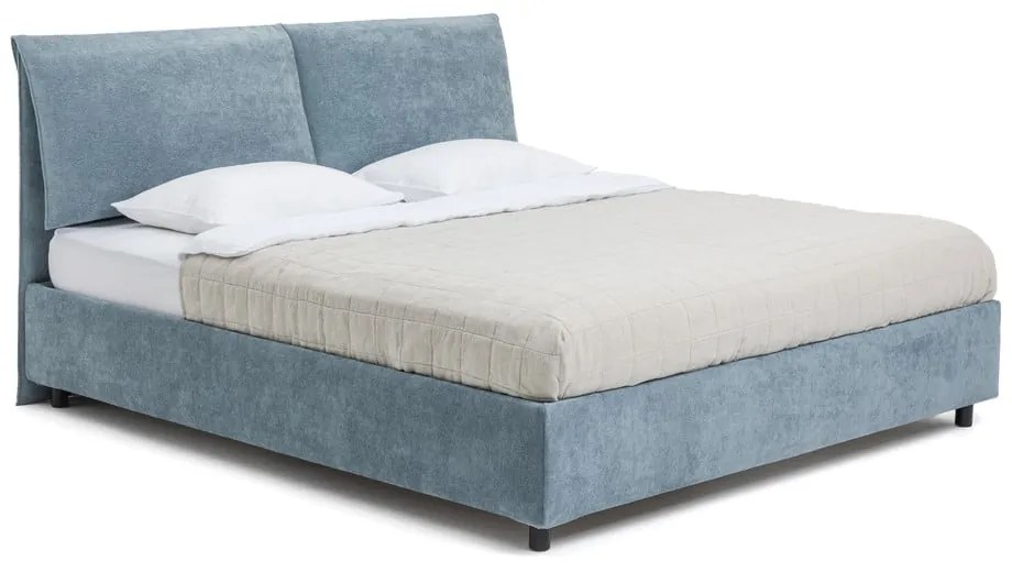 Pat matrimonial albastru tapițat cu spațiu de depozitare cu somieră 180x200 cm Myra Pillow – Bonami Selection