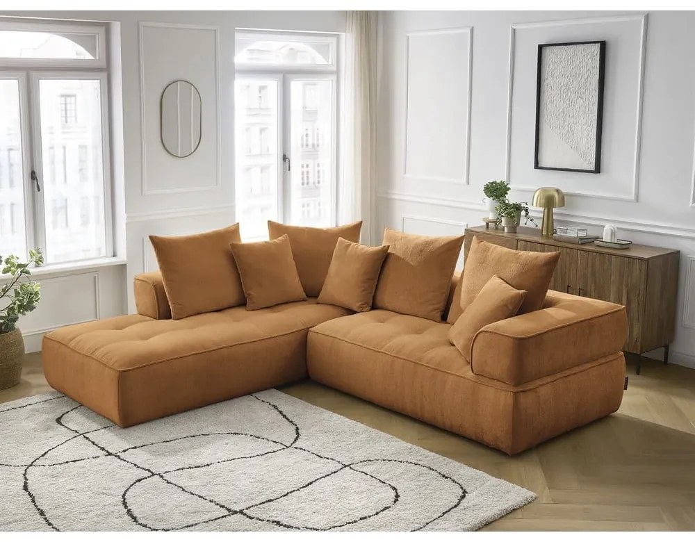 Colțar galben muștar cu tapițerie din chenille (cu colț pe partea stângă/în formă de ”L”) Whesley – Bobochic Paris