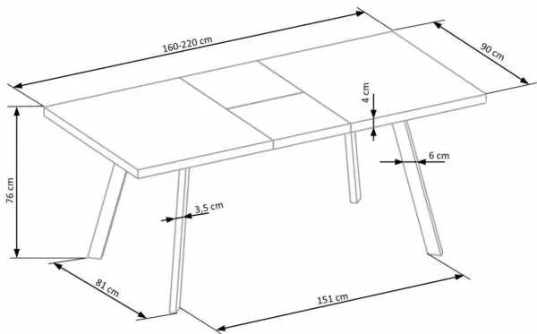 Masa Extensibila Dallas – L 160-220 x I 90 x H 76 cm