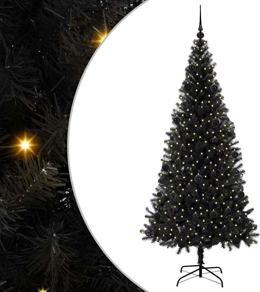vidaXL Brad de Crăciun cu 300 LED cu suport Negru 210 cm PVC