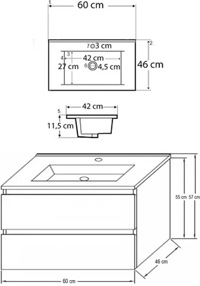 Dulap de bază Porto 60 cu chiuvetă, stejar sonoma și ulm rauna
