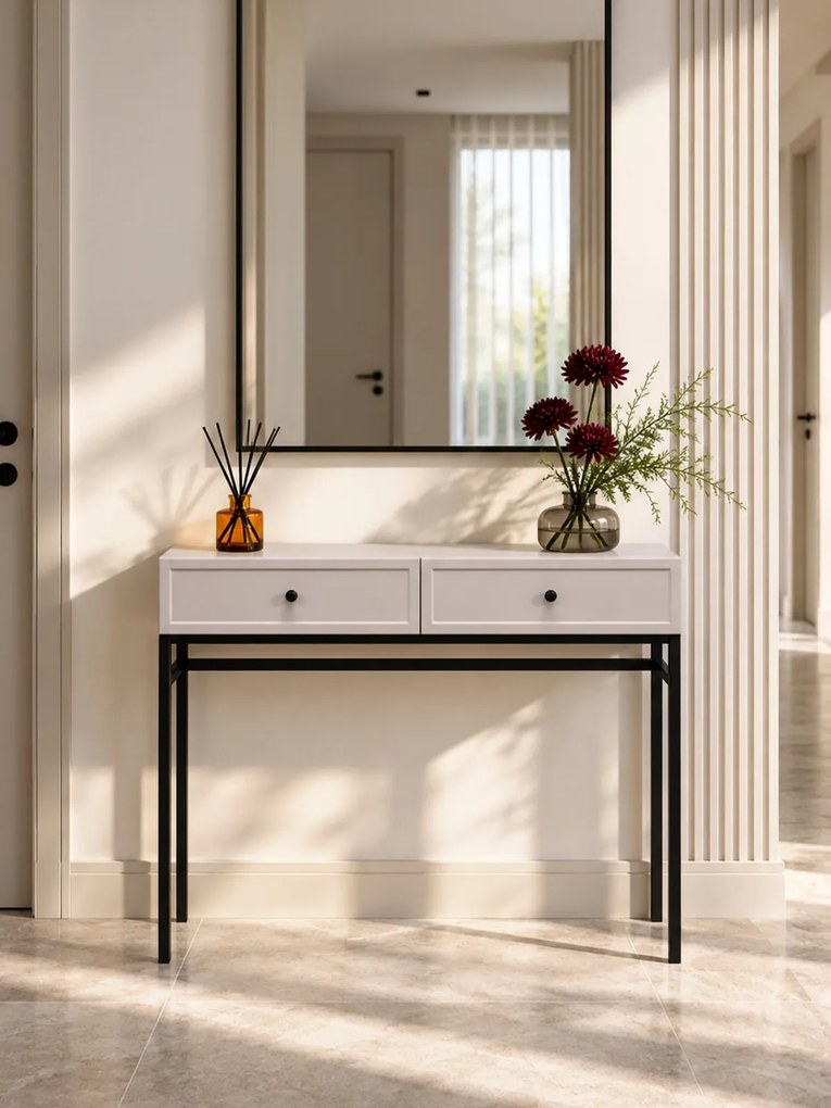 Consolă cu sertare Lorini 100 cm - cașmir / mânere negre / cadru