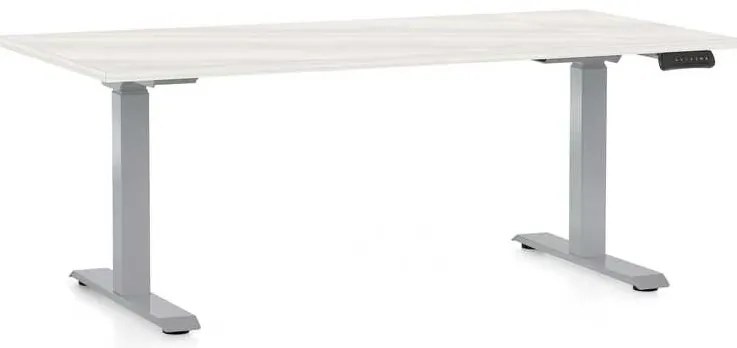 Masă înălțime reglabilă OfficeTech D, 160 x 80 cm, picioare gri, frasin alb