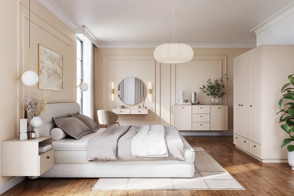 Comodă suspendată Lorini 150 cm cu sertare - cașmir / mânere negre