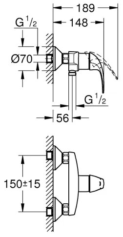 GROHE 23631000 - Baterie de duș BAUCURVE 150 mm crom lucios