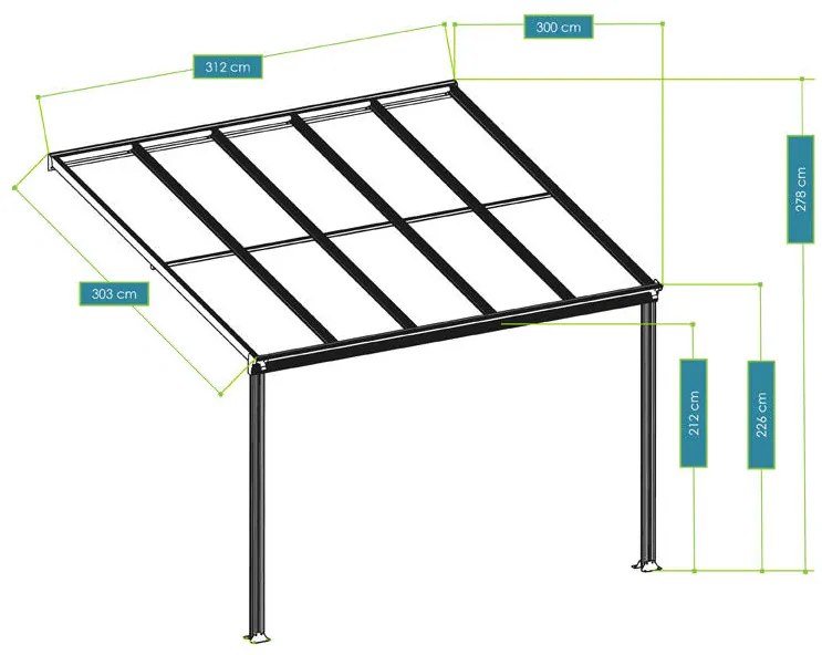 Acoperis din aluminiu "Borneo" 3x3m, gri închis