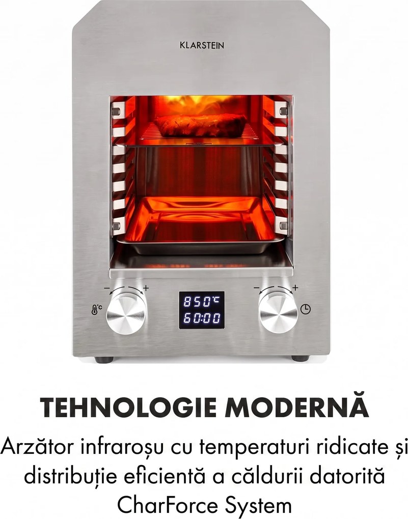 Klarstein Hannibal grătar de înaltă temperatură pentru interior 2.200W 850°C inox argintiu