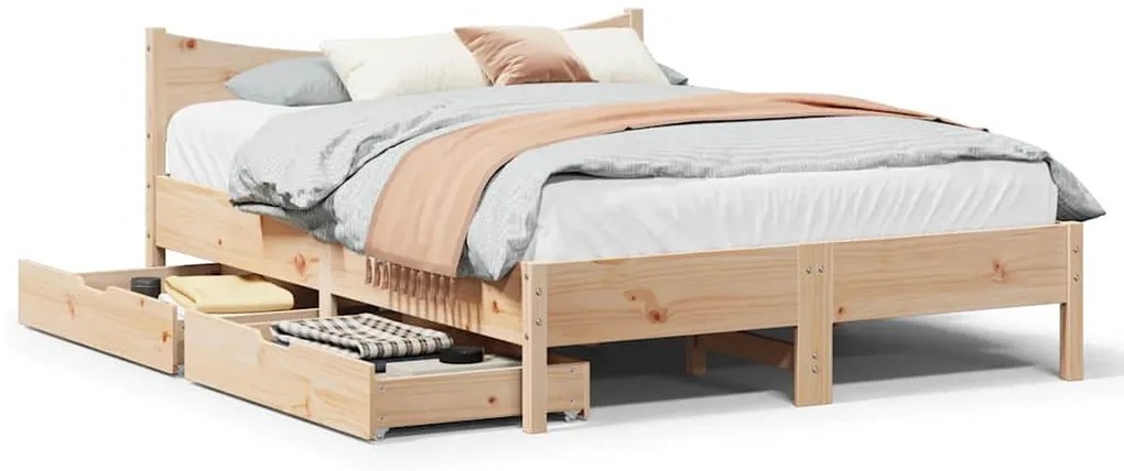 vidaXL Cadru de pat cu sertare, 120x190 cm, lemn masiv pin