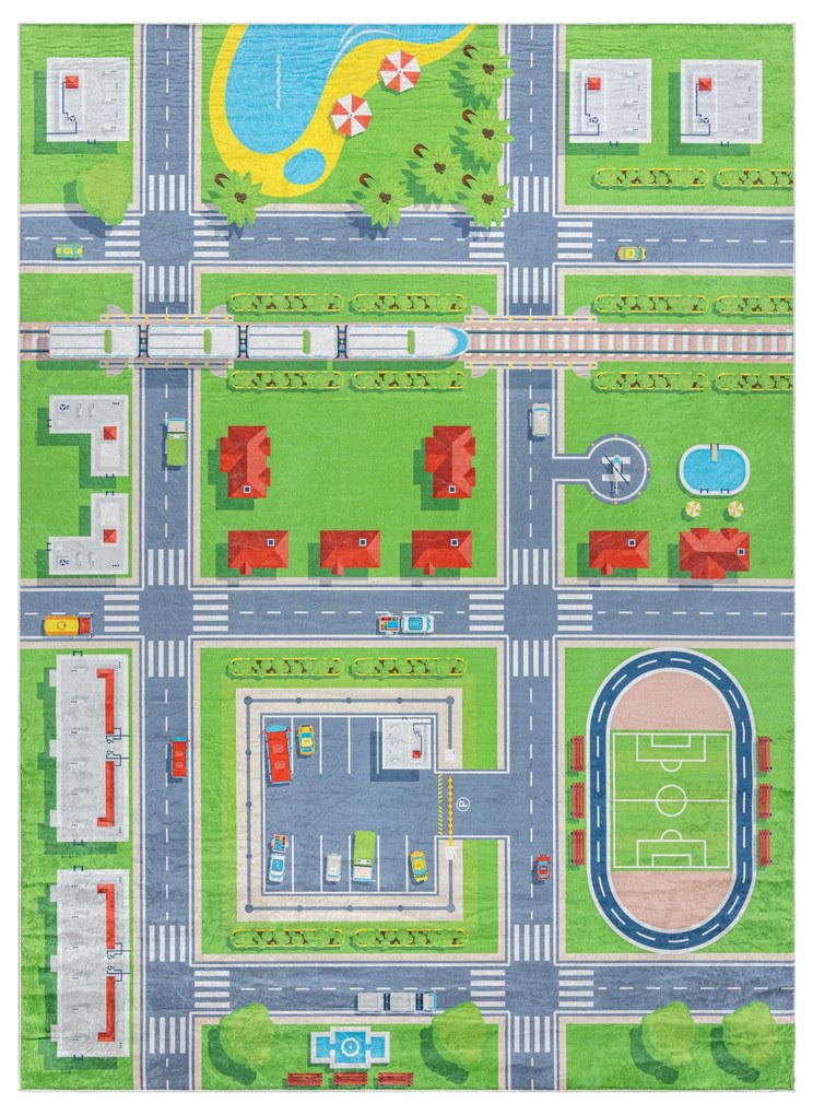 BAMBINO 2624 covor lavabil Oraș, străzi pentru copii anti-alunecare - verde / gri