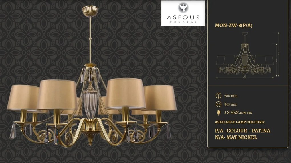 Candelabru 8 brate design clasic cristal Asfour Monza