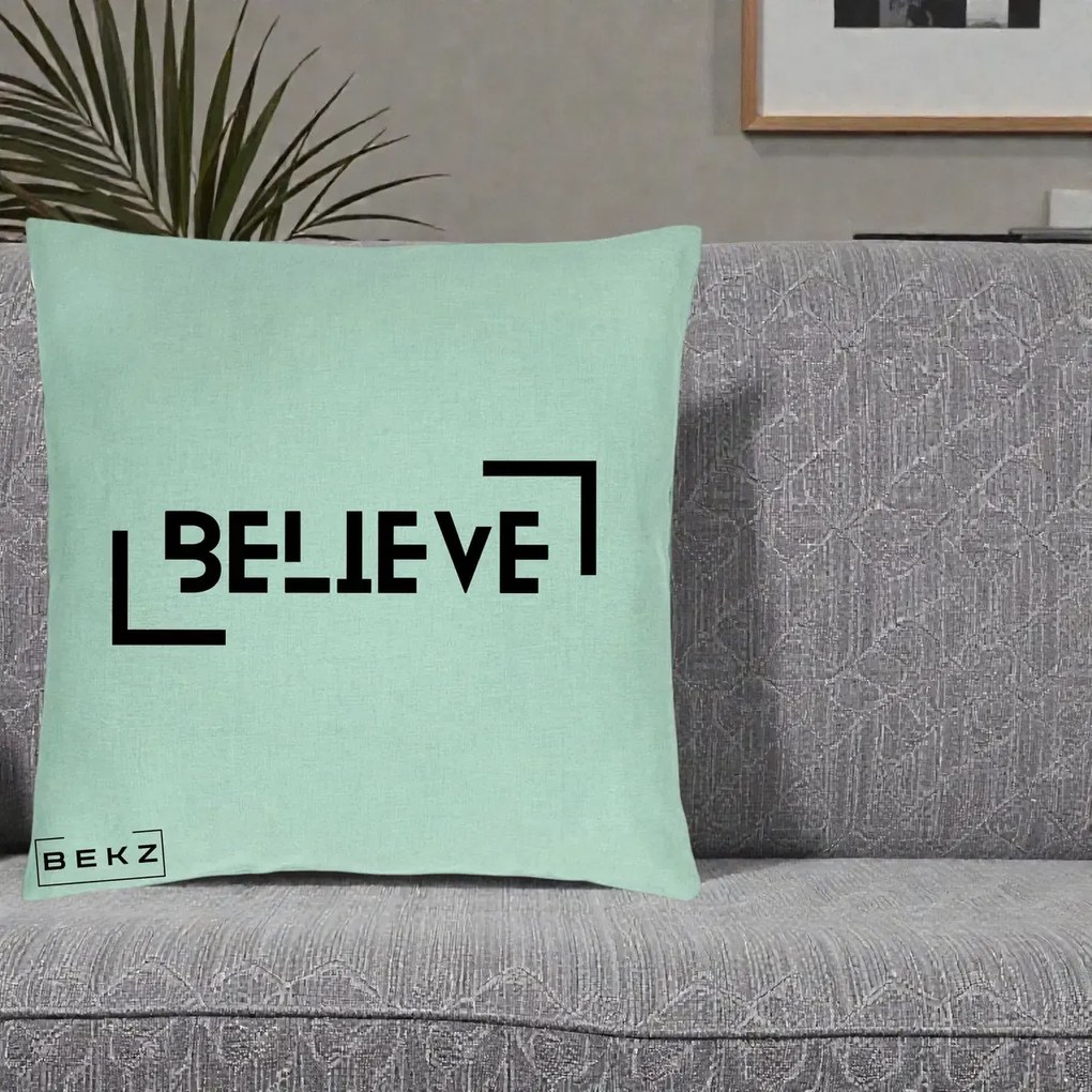 Perna Decorativa Believe Minimalist, 40x40 cm, Verde Menta, Husa Detasabila, Perna Inclusa, BEKZ®