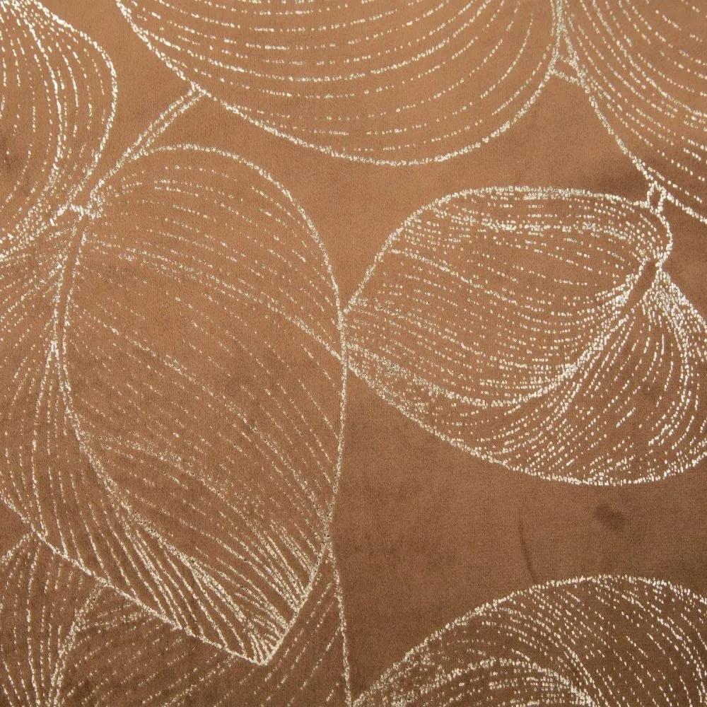 Traversa pentru masa centrală din catifea cu imprimeu de frunze maro lucios Lățime: 35 cm | Lungime: 180 cm