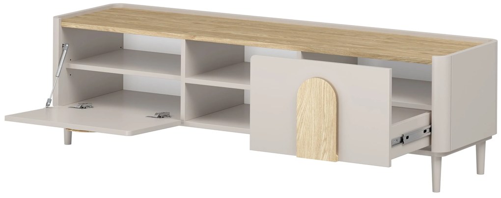 Comodă TV Amilio 170 cm cu sertar - cashmere / stejar uleiat / mânere stejar deschis