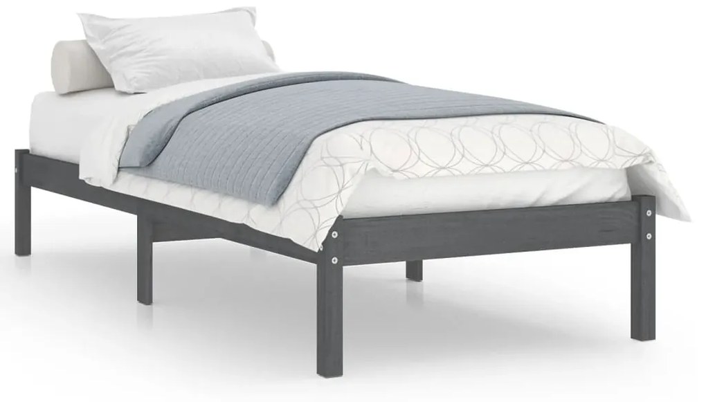 809979 vidaXL Cadru de pat mic single, gri, 75x190 cm, lemn masiv