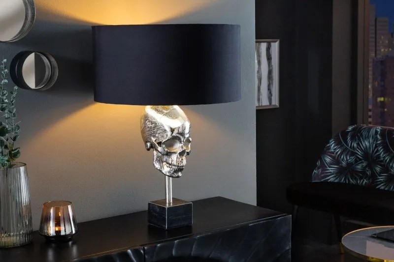 Veioza, Lampa de masa moderna Skull negru/ argintiu