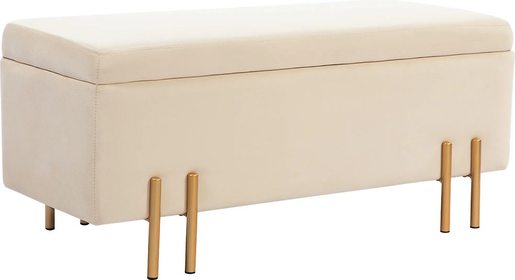 HOMCOM Bancă de Depozitare cu Șezut Tapițat și Picioare Lăcuite Aurii, 100x40x42 cm, Gri | Aosom Romania