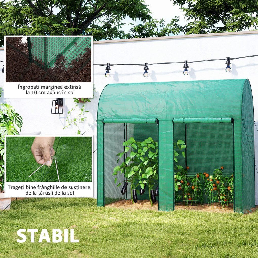 Outsunny Seră de grădină 2 m² dim. 2L x 1l x 1,78H m 2 Uși cu fermoar rulabile Oțel PE Densitate înaltă 140 g/m² Anti-UV alb | Aosom Romania