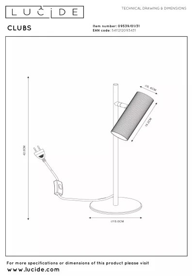 Lucide 09539/01/31 - Lampă de masă CLUBS 1xGU10/40W/230V, albă