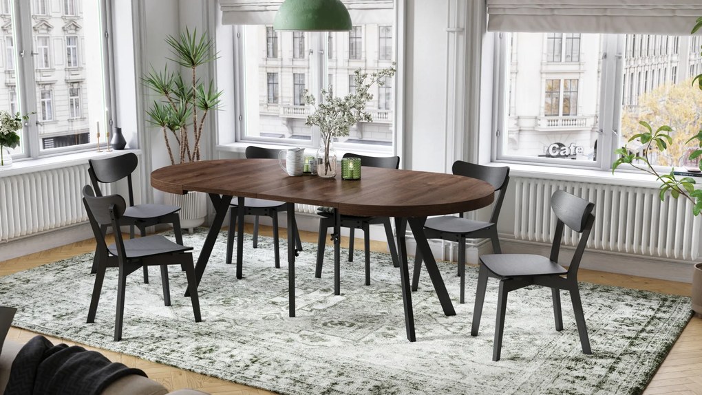 Mazzoni EXPANSO Stejar Maro/picioare negre - MASĂ MARE ROTUNDĂ Ø110 EXTENSIBILĂ PÂNĂ LA 310 cm CU PICIOARE Y LOFT/INDUSTRIALĂ