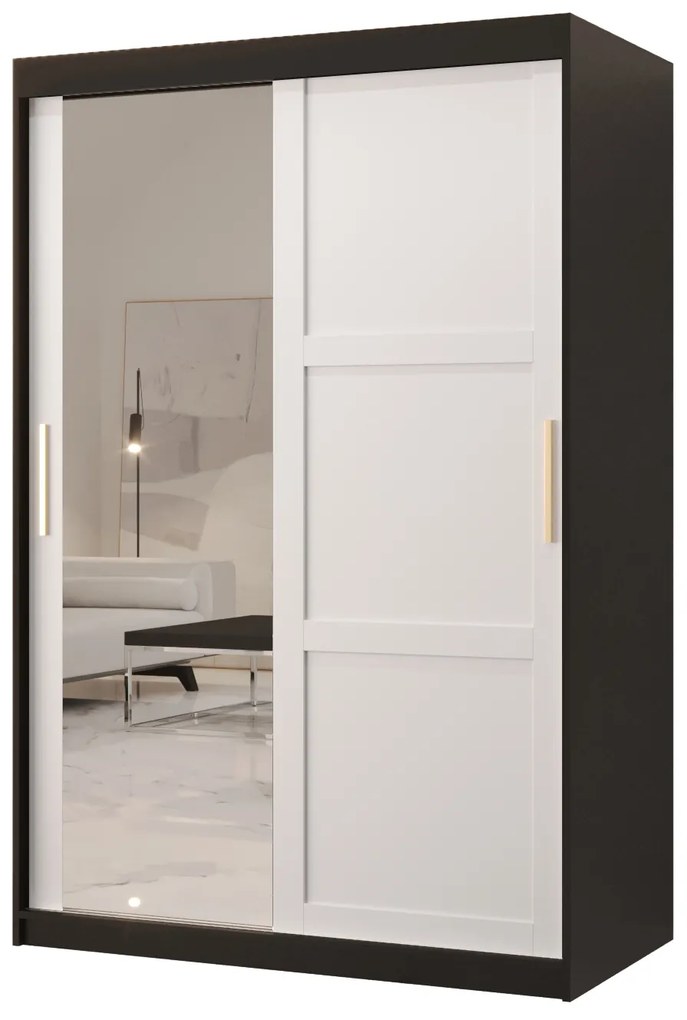 Dulap de haine Riven 2 120 (negru mat + alb mat) (cu oglindă). 1064171