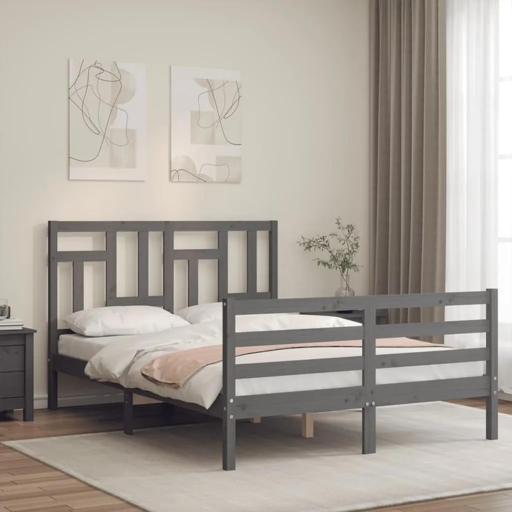 3194943 vidaXL Cadru de pat cu tăblie, gri, 140x190 cm, lemn masiv