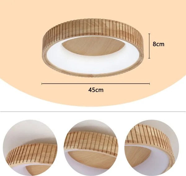 Brilagi - Plafonieră LED FALCON WOOD MODERN, 30W/230V, Ø 45 cm, finisaj lemn