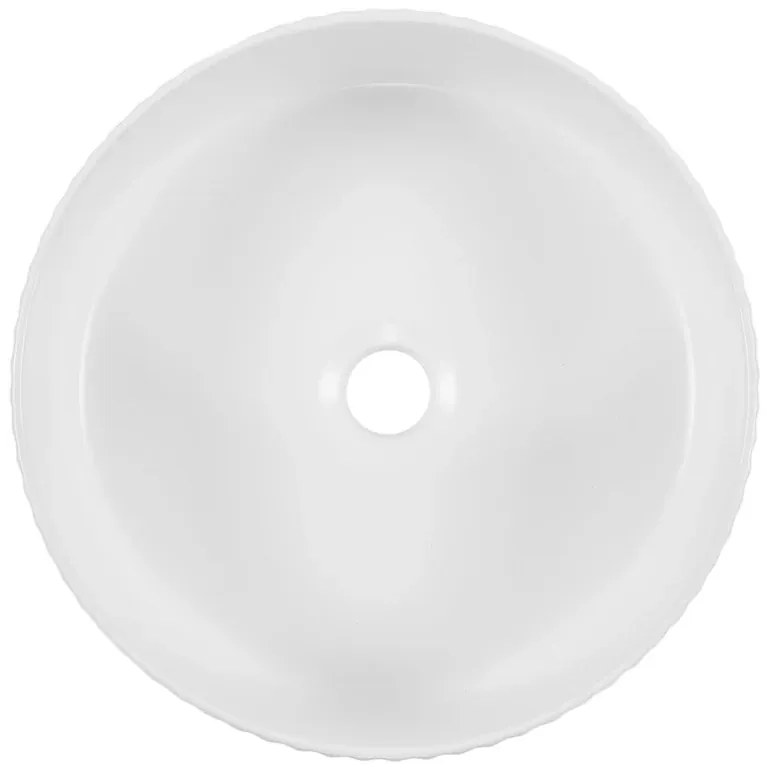 Lavoar rotund pe blat, cu riflaje 3D, alb lucios, Imperial Foglia Alb lucios