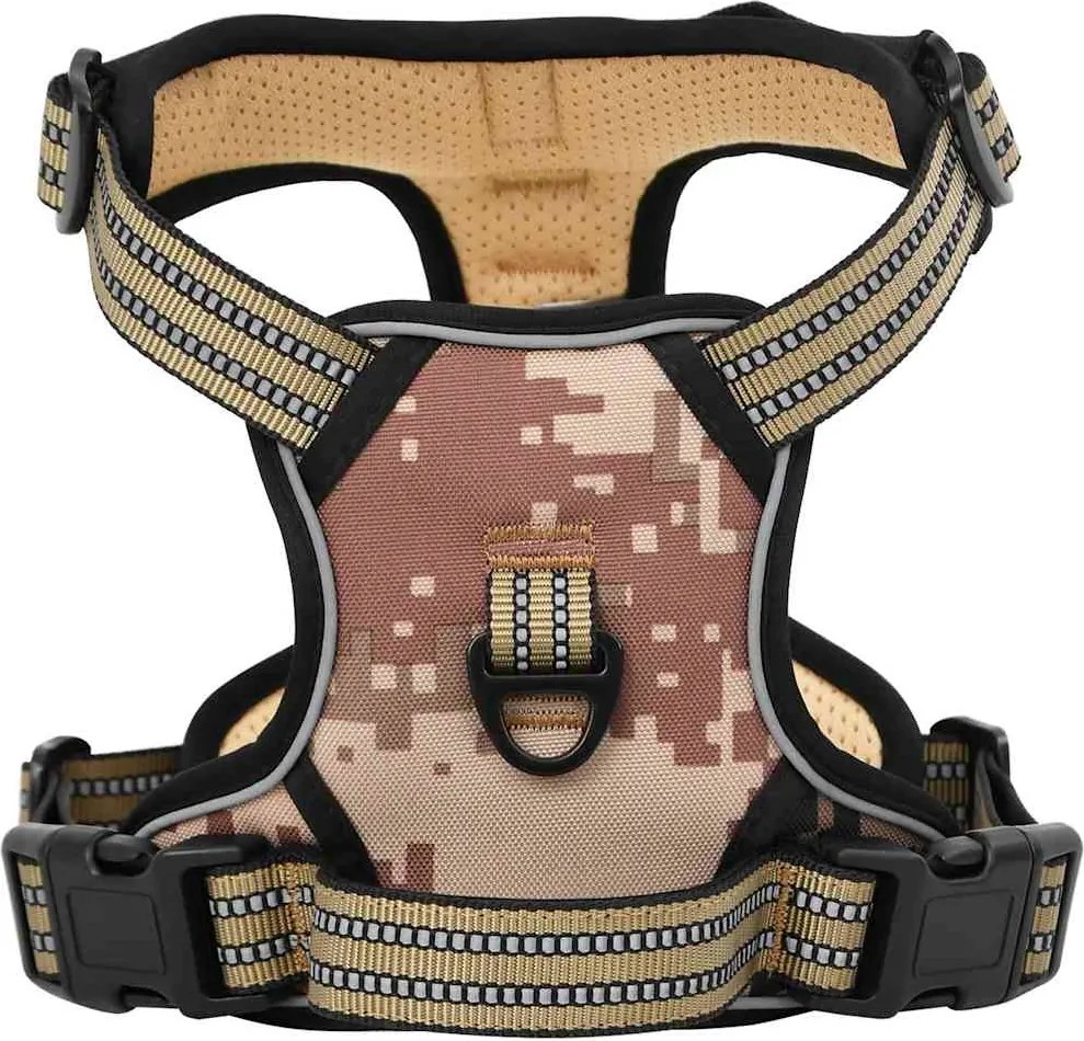 vidaXL Ham pentru câini cu plumb și guler, reglabil, camuflaj maro, S