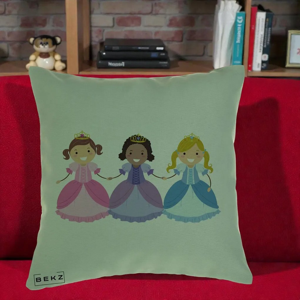 Perna Personalizata Printese Diverse Ilustratie, 40x40 cm, Verde, Husa Detasabila, Perna Inclusa, BEKZ®