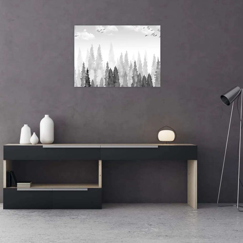 Tablou pe sticlă - Culmi de pădure (70x50 cm)