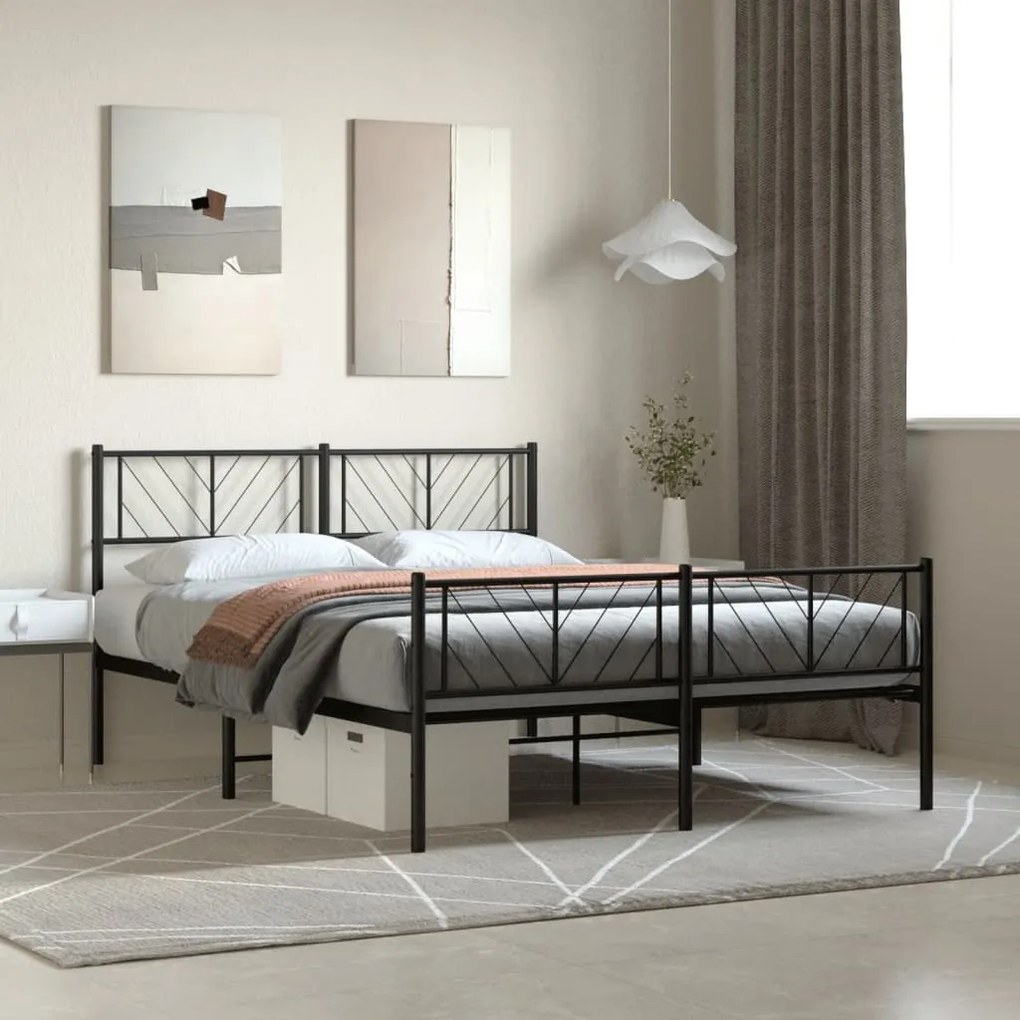 372197 vidaXL Cadru pat metalic cu tăblie de cap/picioare, negru, 140x190 cm