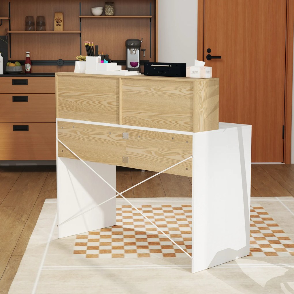 HOMCOM Birou cu depozitare 110 x 50 cm, 2 compartimente deschise și raft de depozitare, alb și natural | Aosom Romania