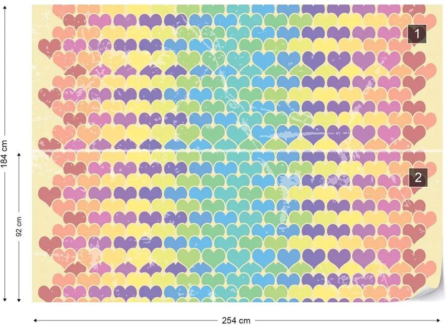 Fototapet GLIX - Retro Hearts Pattern Colourful + adeziv GRATUIT Tapet nețesute - 254x184 cm