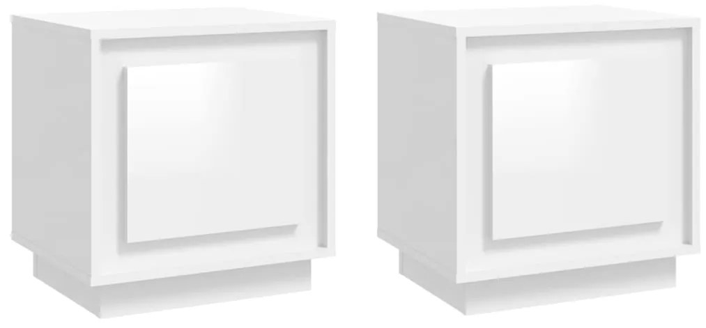 819841 vidaXL Noptiere 2 buc, alb extralucios, 44x35x45 cm, lemn prelucrat