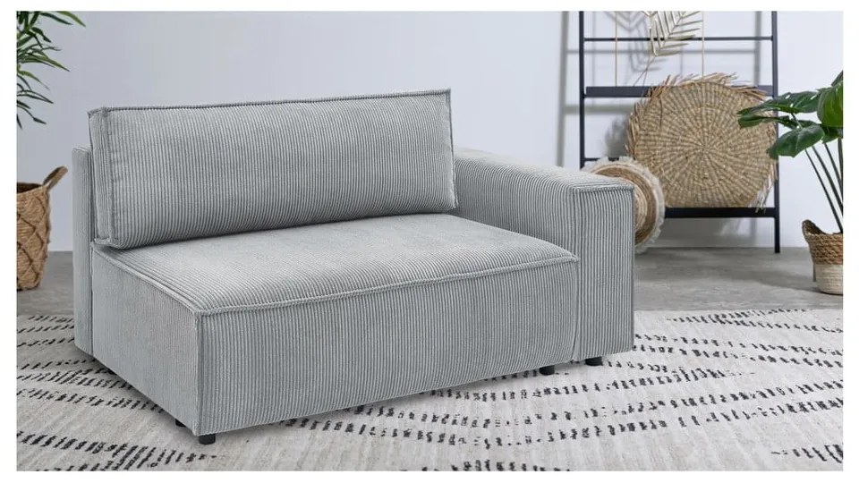 Modul pentru canapea gri deschis cu tapițerie din catifea reiată (cu colț pe partea dreaptă) Nihad modular – Bobochic Paris