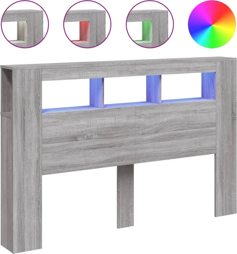 vidaXL Tăblie de pat cu LED, gri sonoma, 160x18,5x103,5 cm, lemn