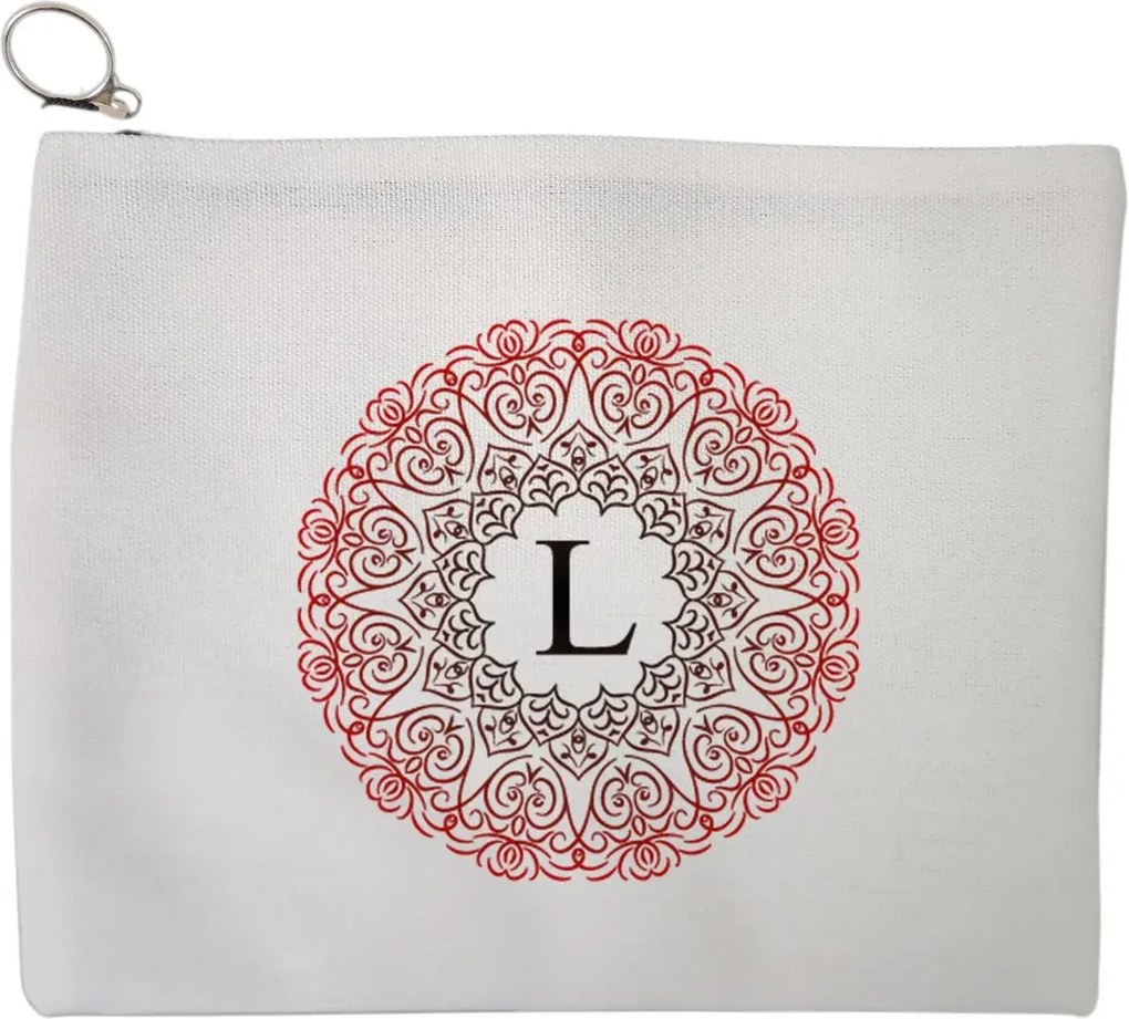 Portfard Cosmetice tip Plic, Cu litera L si Mandala, 23x18 cm, Alb, BEKZ®