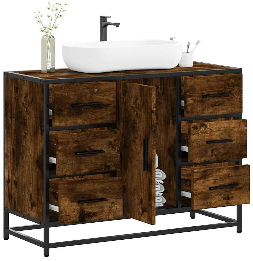 vidaXL Dulap chiuveta de baie stejar fumuriu 80x33x60 cm lemn compozit