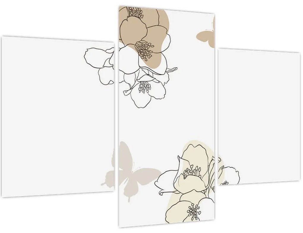 Tablou - Flori bej cu fluture N⁰2 (90x60 cm)