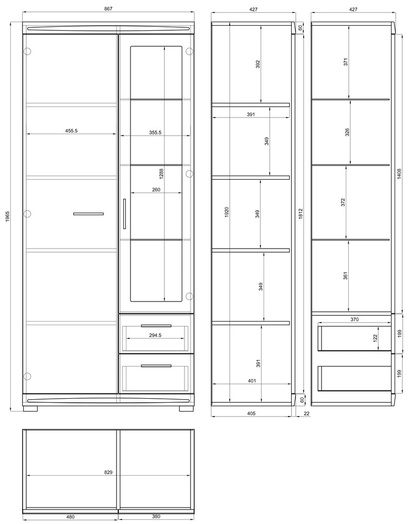 Mazzoni Comodă înaltă SIMPLE KWD2SZ2 Stejar Craft Auriu/Alb Luciu - VITRINĂ LIVING DULAP CU RAFTURI