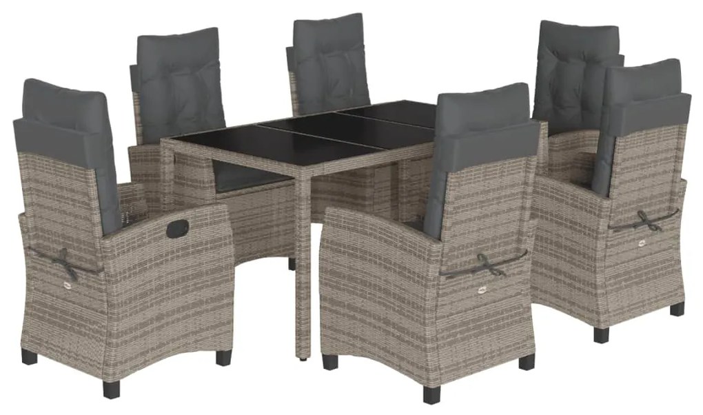 3212649 vidaXL Set mobilier de grădină cu perne, 7 piese, gri, poliratan