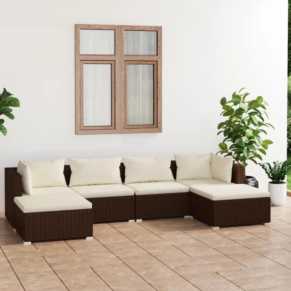 3101802 vidaXL Set mobilier de grădină cu perne, 6 piese, maro, poliratan