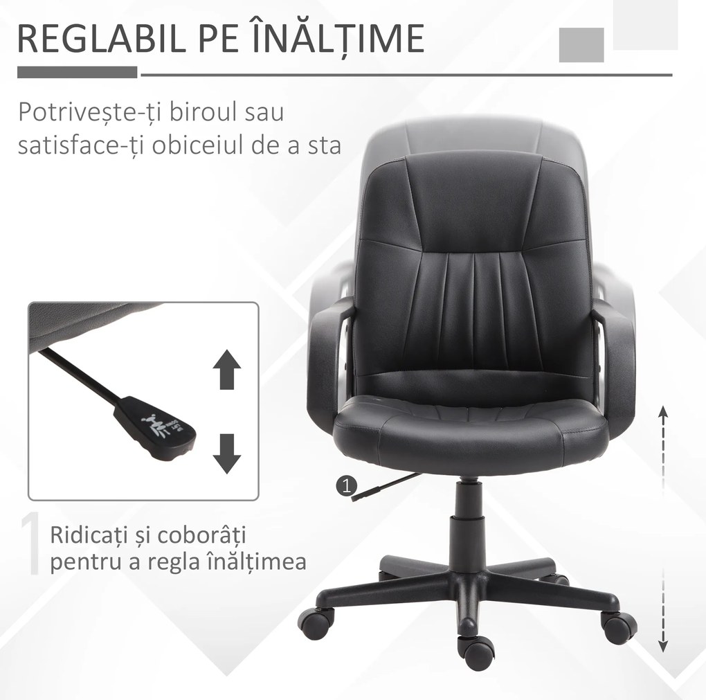 Scaun birou Vinsetto, cu roti, captusit, 60×60×90-99cm, negru | Aosom Romania
